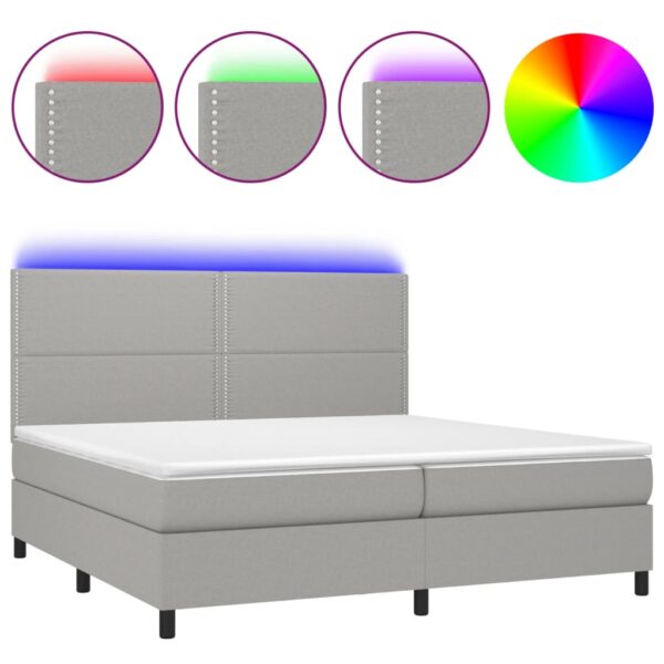 Krevet box spring s madracem LED svjetlosivi 200x200 cm tkanina