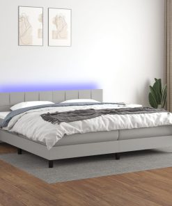 Krevet box spring s madracem LED svjetlosivi 200x200 cm tkanina