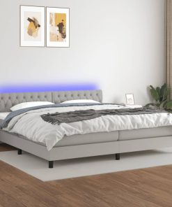 Krevet box spring s madracem LED svjetlosivi 200x200 cm tkanina