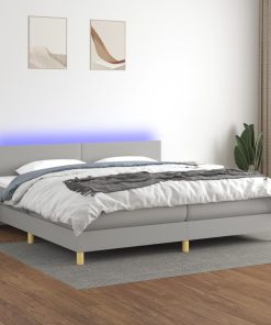 Krevet box spring s madracem LED svjetlosivi 200x200 cm tkanina