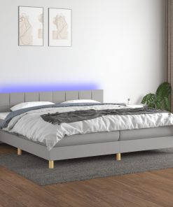 Krevet box spring s madracem LED svjetlosivi 200x200 cm tkanina