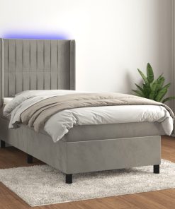 Krevet box spring s madracem LED svjetlosivi 80x200 cm baršun