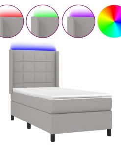 Krevet box spring s madracem LED svjetlosivi 80x200 cm tkanina