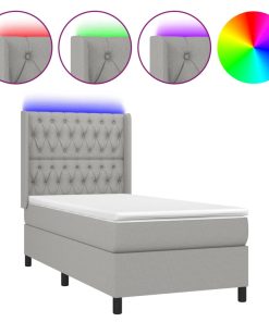 Krevet box spring s madracem LED svjetlosivi 80x200 cm tkanina