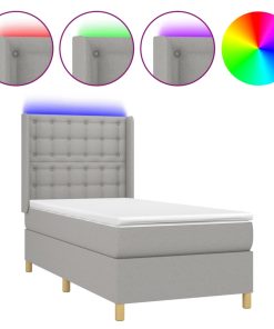 Krevet box spring s madracem LED svjetlosivi 90x190 cm tkanina