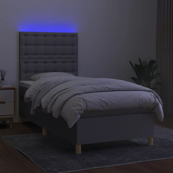 Krevet box spring s madracem LED svjetlosivi 90x190 cm tkanina - Image 4