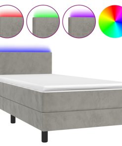 Krevet box spring s madracem LED svjetlosivi 90x200 cm baršun