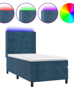 Krevet box spring s madracem LED tamnoplavi 100x200 cm baršun