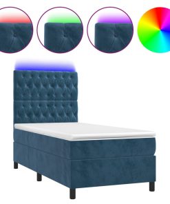 Krevet box spring s madracem LED tamnoplavi 100x200 cm baršun