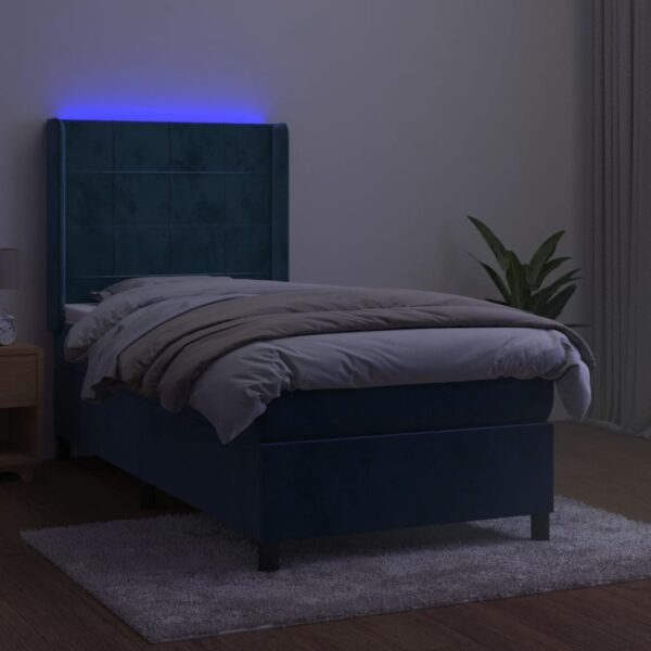 Krevet box spring s madracem LED tamnoplavi 100x200 cm baršun - Image 3