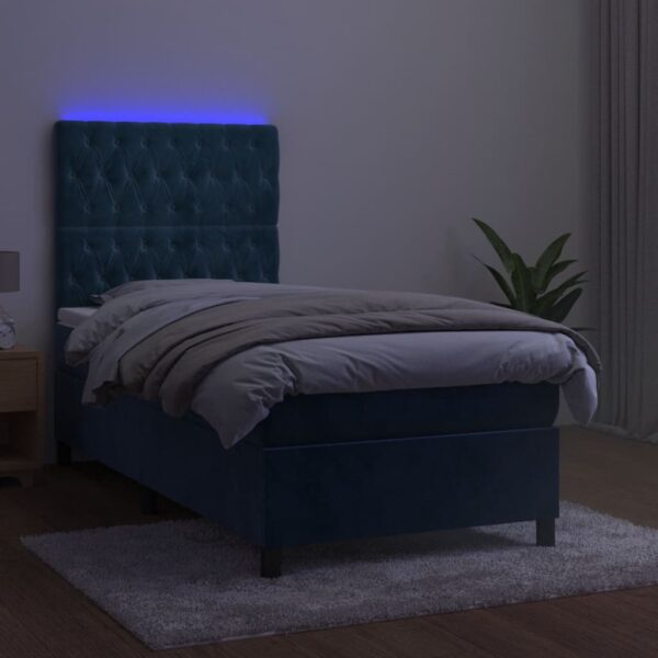 Krevet box spring s madracem LED tamnoplavi 100x200 cm baršun - Image 4