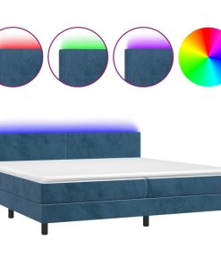 Krevet box spring s madracem LED tamnoplavi 200x200 cm baršun