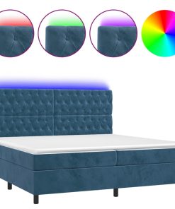 Krevet box spring s madracem LED tamnoplavi 200x200 cm baršun
