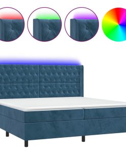 Krevet box spring s madracem LED tamnoplavi 200x200 cm baršun