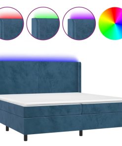 Krevet box spring s madracem LED tamnoplavi 200x200 cm baršun