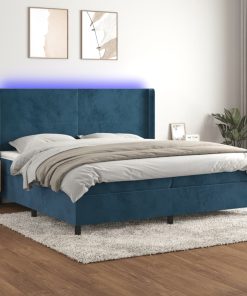 Krevet box spring s madracem LED tamnoplavi 200x200 cm baršun