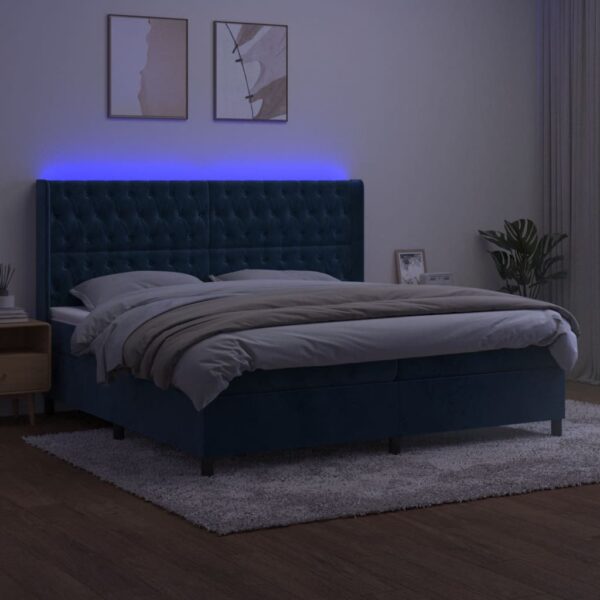 Krevet box spring s madracem LED tamnoplavi 200x200 cm baršun - Image 3