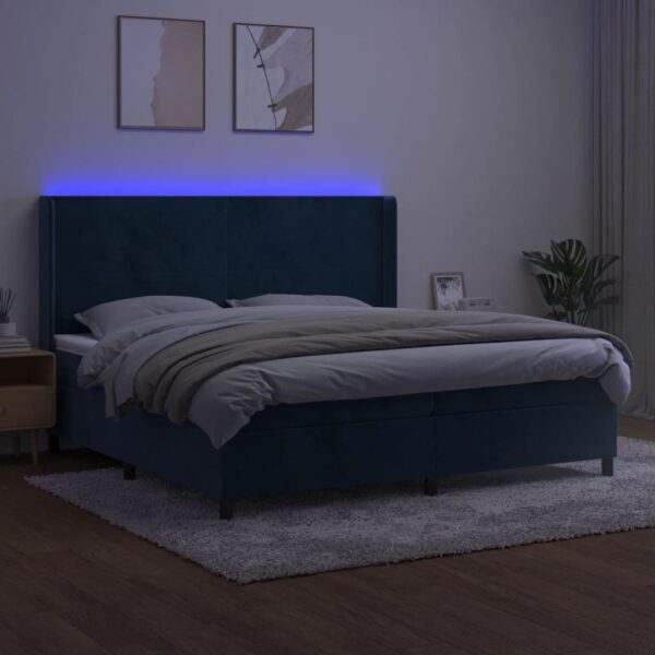 Krevet box spring s madracem LED tamnoplavi 200x200 cm baršun - Image 3