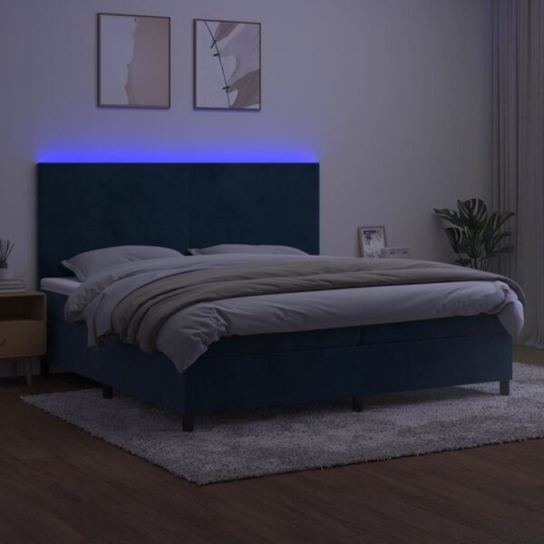 Krevet box spring s madracem LED tamnoplavi 200x200 cm baršun - Image 4