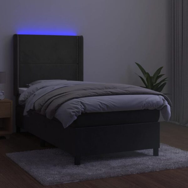 Krevet box spring s madracem LED tamnosivi 100x200 cm baršun - Image 3