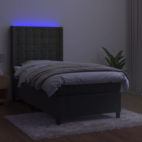 Krevet box spring s madracem LED tamnosivi 100x200 cm baršun - Image 3