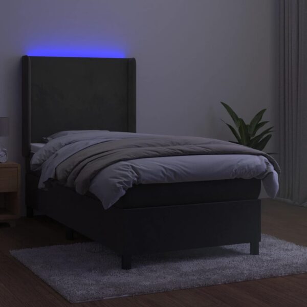 Krevet box spring s madracem LED tamnosivi 100x200 cm baršun - Image 3