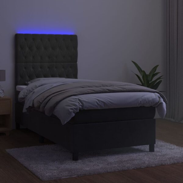 Krevet box spring s madracem LED tamnosivi 100x200 cm baršun - Image 4