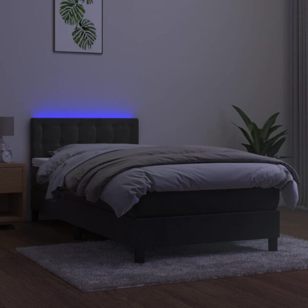 Krevet box spring s madracem LED tamnosivi 100x200 cm baršun - Image 4