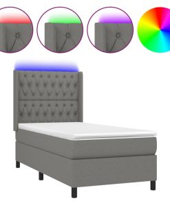 Krevet box spring s madracem LED tamnosivi 100x200 cm tkanina