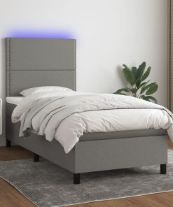 Krevet box spring s madracem LED tamnosivi 100x200 cm tkanina