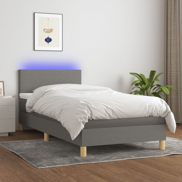 Krevet box spring s madracem LED tamnosivi 100x200 cm tkanina