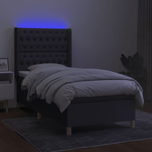 Krevet box spring s madracem LED tamnosivi 100x200 cm tkanina - Image 3