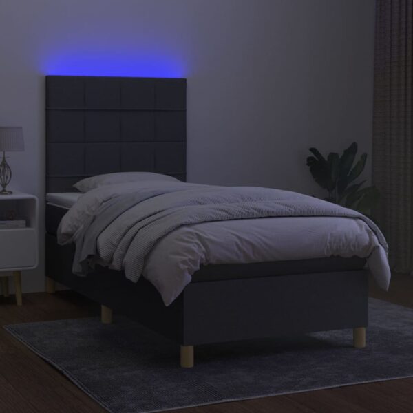 Krevet box spring s madracem LED tamnosivi 100x200 cm tkanina - Image 4