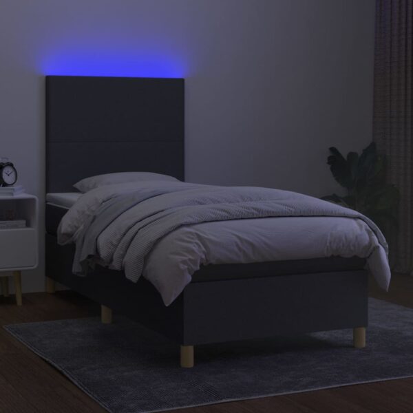 Krevet box spring s madracem LED tamnosivi 100x200 cm tkanina - Image 4