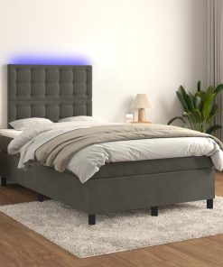 Krevet box spring s madracem LED tamnosivi 120 x 200 cm baršun