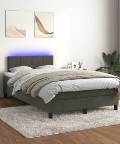 Krevet box spring s madracem LED tamnosivi 120 x 200 cm baršun
