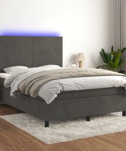 Krevet box spring s madracem LED tamnosivi 140x190 cm baršun