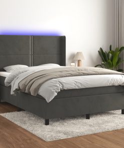 Krevet box spring s madracem LED tamnosivi 140x190 cm baršun