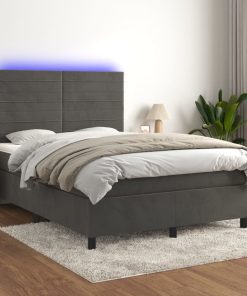 Krevet box spring s madracem LED tamnosivi 140x190 cm baršun