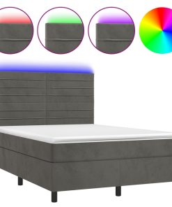 Krevet box spring s madracem LED tamnosivi 140x190 cm baršun