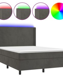 Krevet box spring s madracem LED tamnosivi 140x190 cm baršun