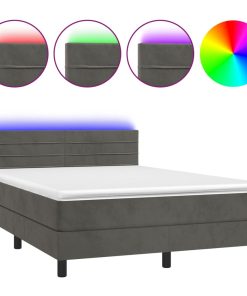 Krevet box spring s madracem LED tamnosivi 140x190 cm baršun