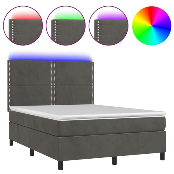 Krevet box spring s madracem LED tamnosivi 140x190 cm baršun