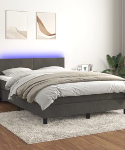 Krevet box spring s madracem LED tamnosivi 140x190 cm baršun