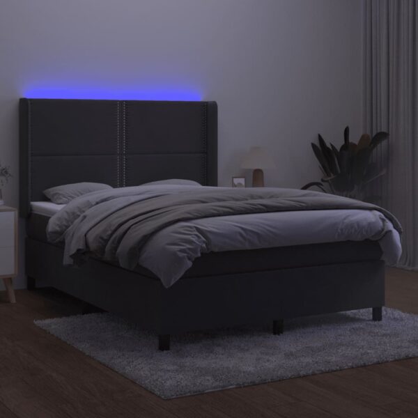 Krevet box spring s madracem LED tamnosivi 140x190 cm baršun - Image 3