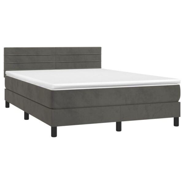 Krevet box spring s madracem LED tamnosivi 140x190 cm baršun - Image 3