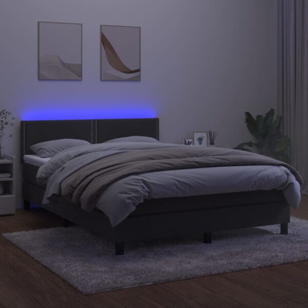 Krevet box spring s madracem LED tamnosivi 140x190 cm baršun - Image 3