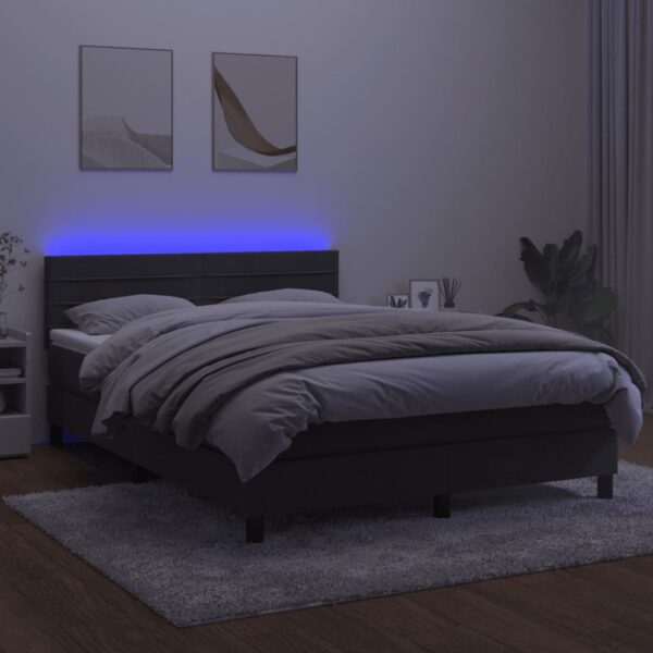 Krevet box spring s madracem LED tamnosivi 140x190 cm baršun - Image 4