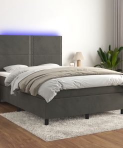 Krevet box spring s madracem LED tamnosivi 140x190 cm baršun