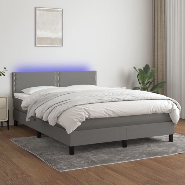 Krevet box spring s madracem LED tamnosivi 140x190 cm tkanina